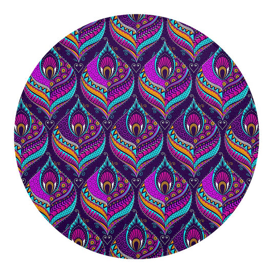 Purple Bohemian Peacock Feather Print Round Blanket