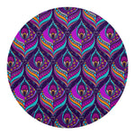Purple Bohemian Peacock Feather Print Round Blanket