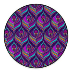 Purple Bohemian Peacock Feather Print Round Floor Mat