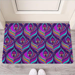 Purple Bohemian Peacock Feather Print Rubber Doormat