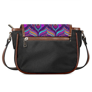 Purple Bohemian Peacock Feather Print Saddle Bag