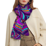 Purple Bohemian Peacock Feather Print Scarf