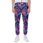 Purple Bohemian Peacock Feather Print Scuba Joggers