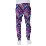 Purple Bohemian Peacock Feather Print Scuba Joggers