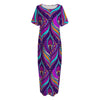 Purple Bohemian Peacock Feather Print Short Sleeve Long Nightdress