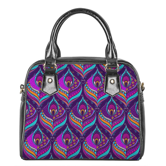 Purple Bohemian Peacock Feather Print Shoulder Handbag