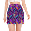 Purple Bohemian Peacock Feather Print Side Slit Mini Skirt