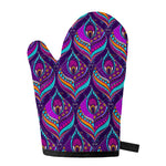 Purple Bohemian Peacock Feather Print Single Oven Mitt