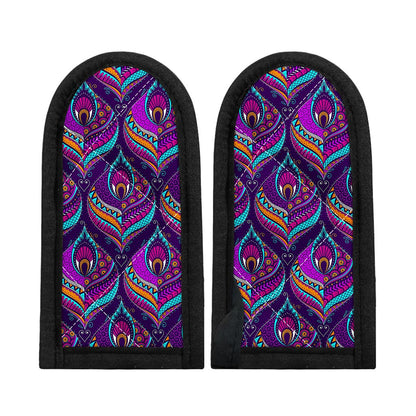 Purple Bohemian Peacock Feather Print Skillet Handle Cover