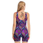 Purple Bohemian Peacock Feather Print Sleeveless One Piece Swimsuit