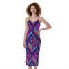 Purple Bohemian Peacock Feather Print Slim Fit Midi Cami Dress