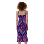 Purple Bohemian Peacock Feather Print Slim Fit Midi Cami Dress