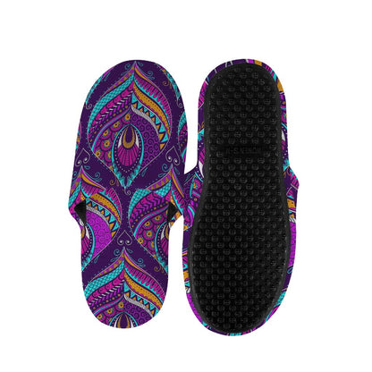Purple Bohemian Peacock Feather Print Slippers