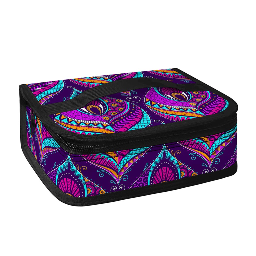 Purple Bohemian Peacock Feather Print Small Lunch Bag