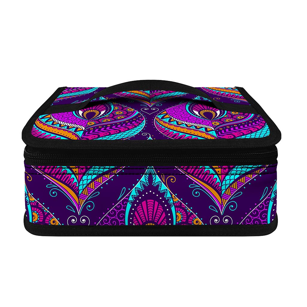 Purple Bohemian Peacock Feather Print Small Lunch Bag