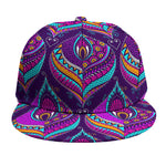 Purple Bohemian Peacock Feather Print Snapback Cap