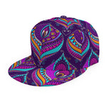 Purple Bohemian Peacock Feather Print Snapback Cap