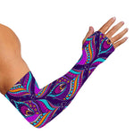 Purple Bohemian Peacock Feather Print Sun Protection Arm Sleeves