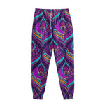 Purple Bohemian Peacock Feather Print Sweatpants