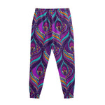 Purple Bohemian Peacock Feather Print Sweatpants