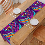 Purple Bohemian Peacock Feather Print Table Runner