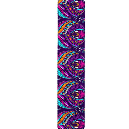 Purple Bohemian Peacock Feather Print Table Runner