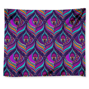Purple Bohemian Peacock Feather Print Tapestry