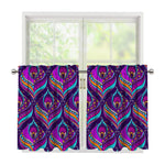 Purple Bohemian Peacock Feather Print Tier Curtains