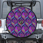 Purple Bohemian Peacock Feather Print Tire Cover With Camera Hole