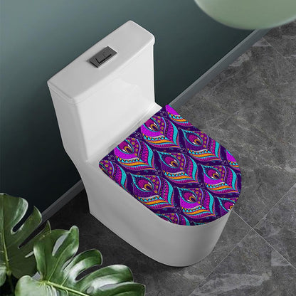 Purple Bohemian Peacock Feather Print Toilet Lid Cover
