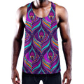 Purple Bohemian Peacock Feather Print Men's Workout Tank Top