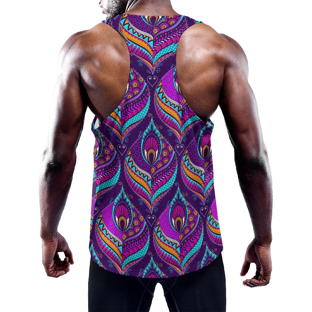 Purple Bohemian Peacock Feather Print Training Tank Top