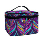 Purple Bohemian Peacock Feather Print Travel Makeup Bag