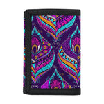 Purple Bohemian Peacock Feather Print Trifold Wallet