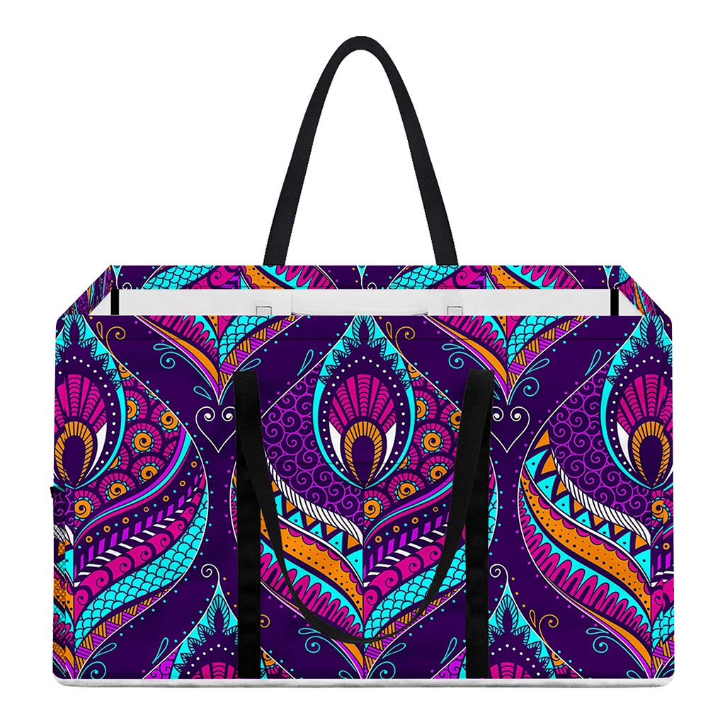 Purple Bohemian Peacock Feather Print Utility Tote Bag