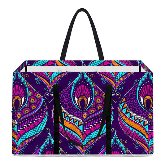 Purple Bohemian Peacock Feather Print Utility Tote Bag