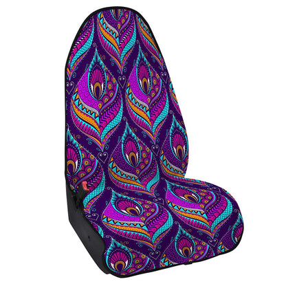 Purple Bohemian Peacock Feather Print Waterproof Car Seat Cover