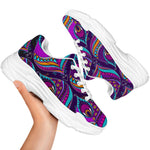 Purple Bohemian Peacock Feather Print White Chunky Shoes