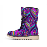 Purple Bohemian Peacock Feather Print Winter Boots