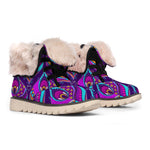 Purple Bohemian Peacock Feather Print Winter Boots