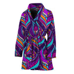 Purple Bohemian Peacock Feather Print Women's Bathrobe