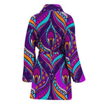 Purple Bohemian Peacock Feather Print Women's Bathrobe