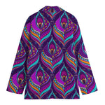 Purple Bohemian Peacock Feather Print Women's Blazer