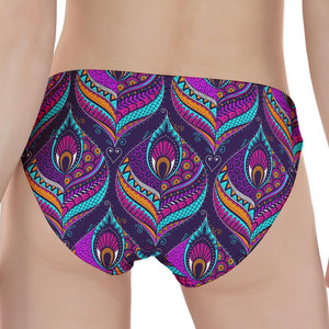 Purple Bohemian Peacock Feather Print Women's Panties