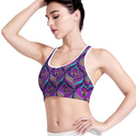 Purple Bohemian Peacock Feather Print Women's Sports Bra