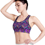 Purple Bohemian Peacock Feather Print Women's Sports Bra