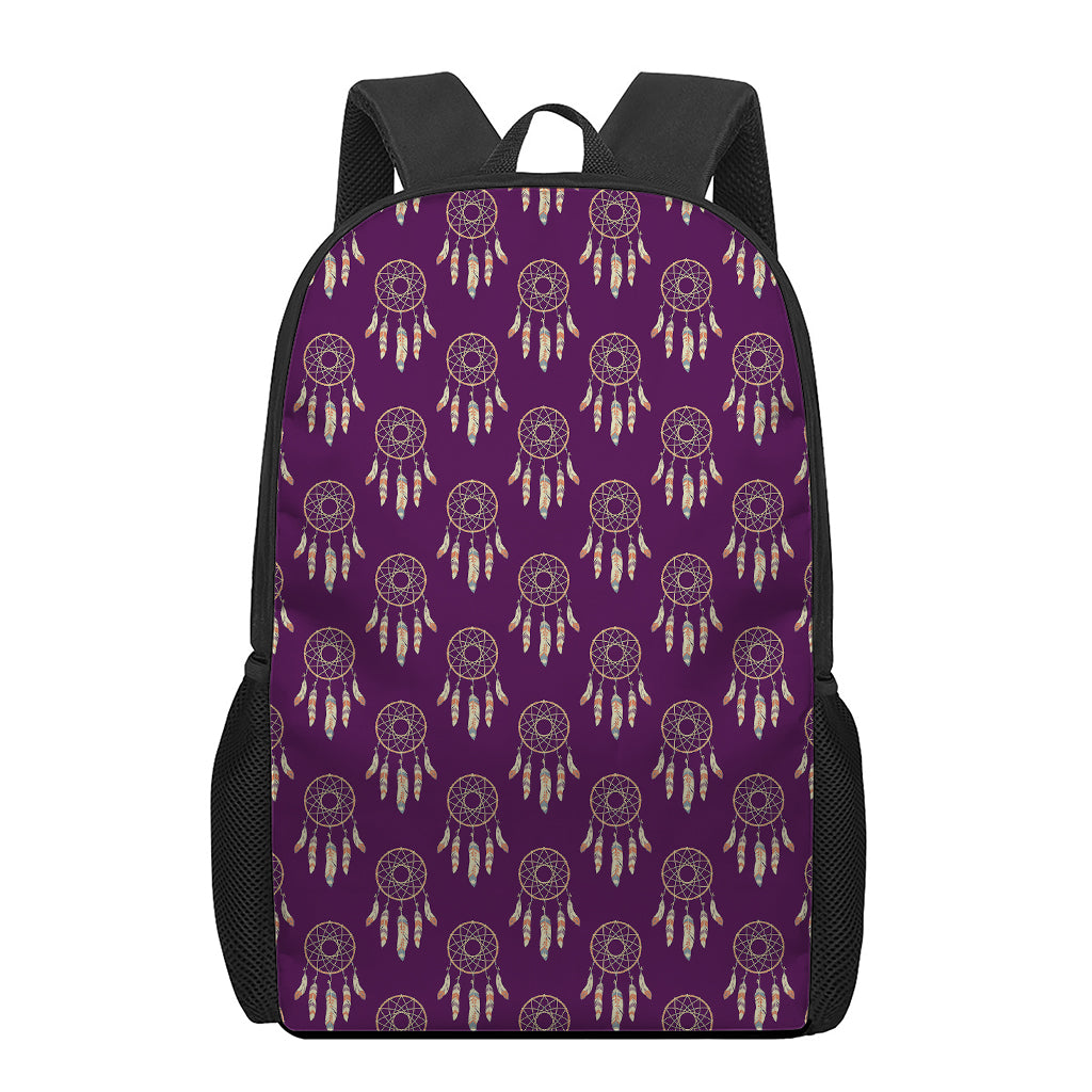 Purple Boho Dream Catcher Pattern Print 17 Inch Backpack