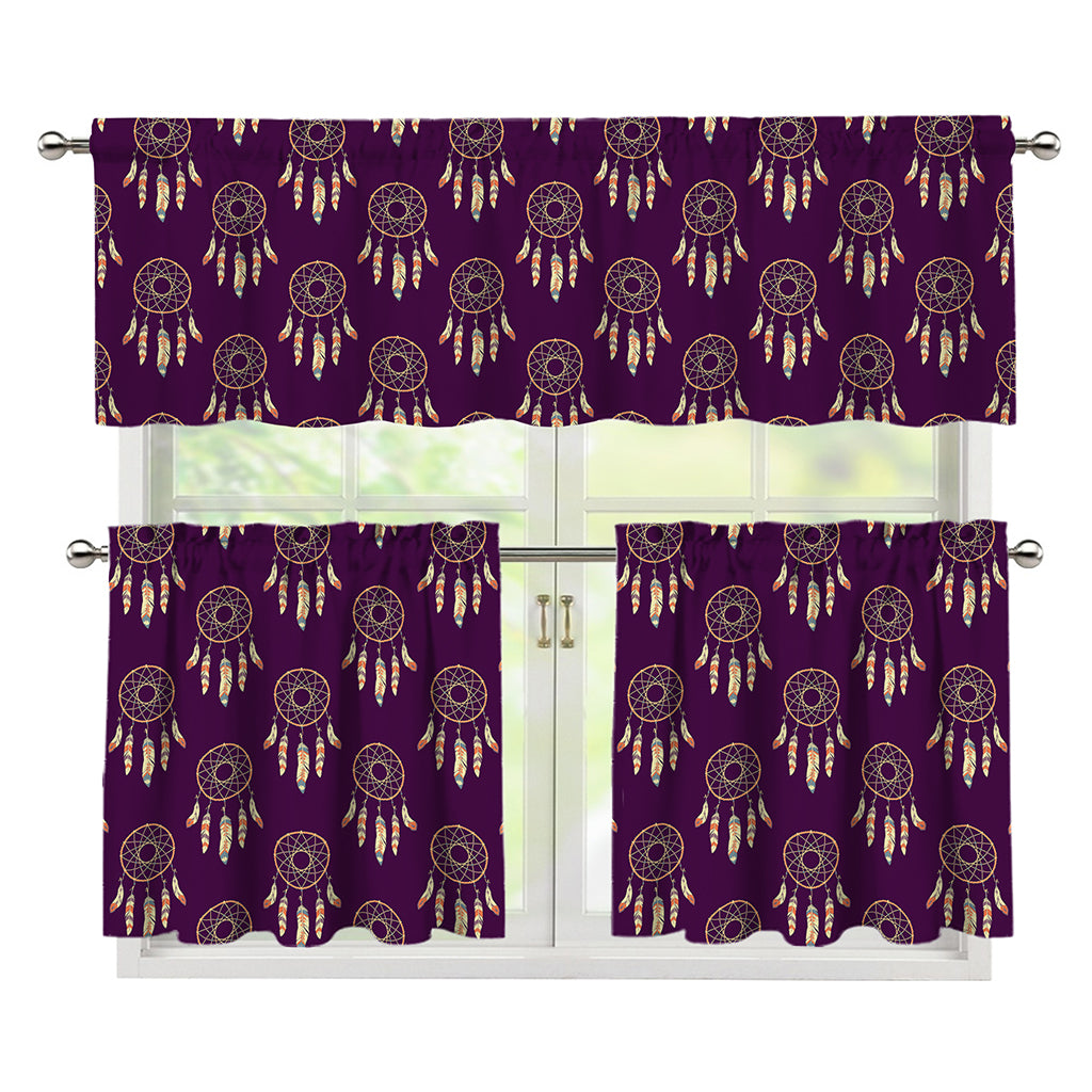 Purple Boho Dream Catcher Pattern Print 3 Piece Kitchen Curtains