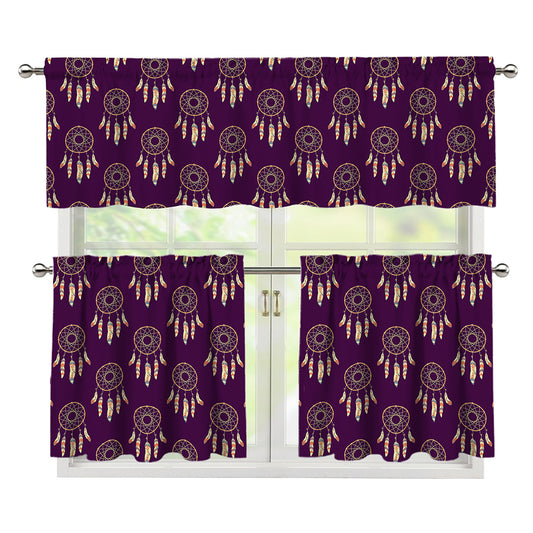 Purple Boho Dream Catcher Pattern Print 3 Piece Kitchen Curtains