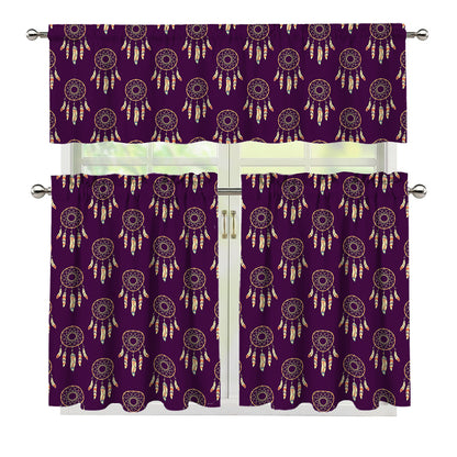 Purple Boho Dream Catcher Pattern Print 3 Piece Kitchen Curtains
